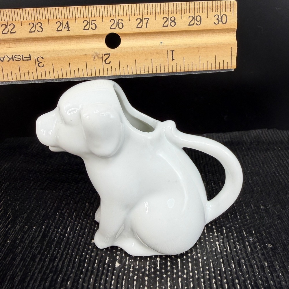 White Ceramic Dog Creamer Pitcher Vintage Puppy Figurine‎ Mini Milk Jug 3inch - Picture 2 of 9